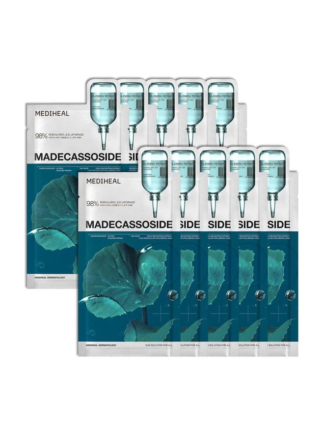 MEDIHEAL Madecassoside Essential Sheet Mask Blemish Repair I 10 Sheets | 98% Purity Madecassoside & Hyaluronic Acid | Enhancing Moisture Barrier & Skin Texture Care - Image 1