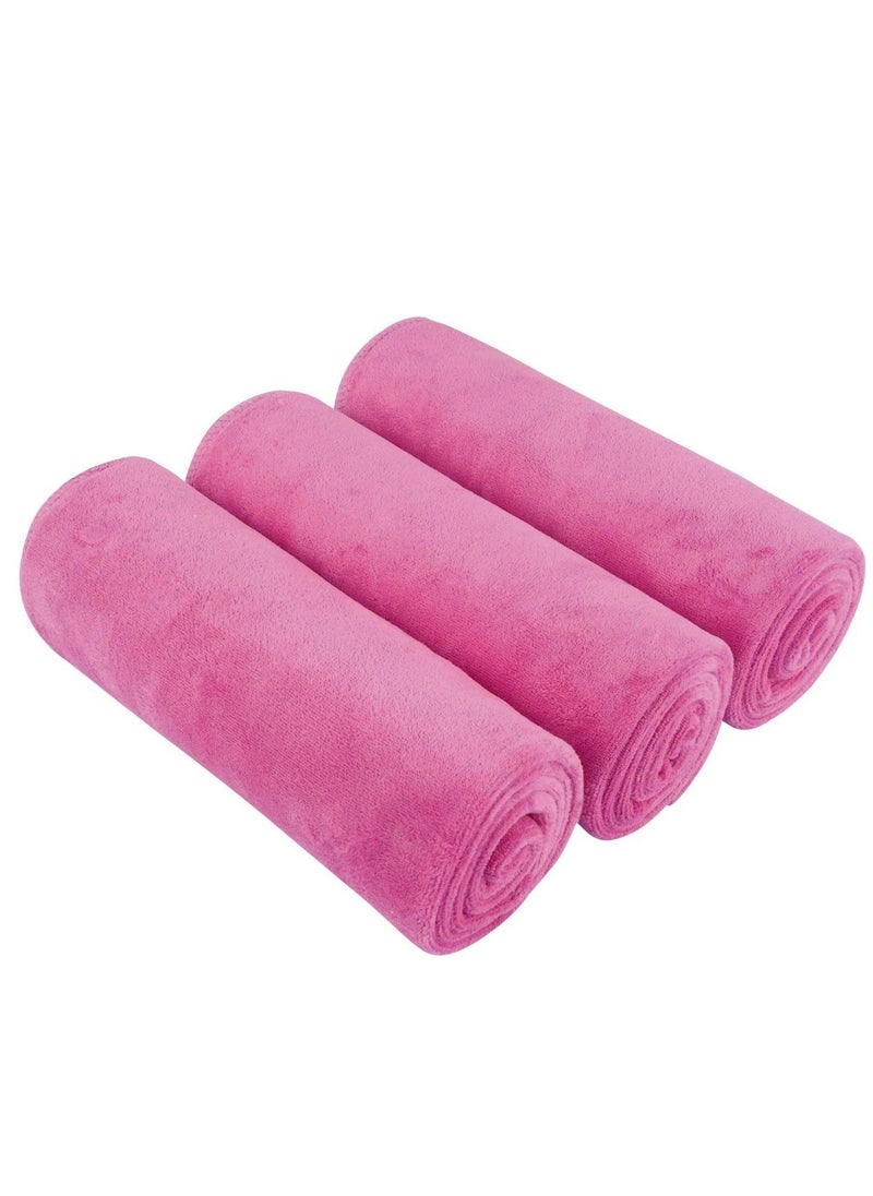 Fabienne Microfiber Gym Towel, Hand Towel, Face Towel, Microfiber Car Cleaning Towel Soft and Durable, 3-Piece,  50x90 Cm - Pink  - Image 1