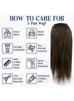 Full Shine U Shape Wig Human Hair Darkest Brown Real Human Hair U Part Wigs Natural Hair Extensions One Pieces Remy Hair Half Wig 100Grams 12Inch  - Image 4