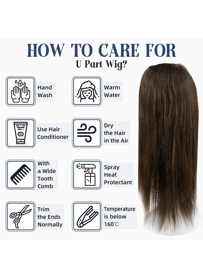 Full Shine U Shape Wig Human Hair Darkest Brown Real Human Hair U Part Wigs Natural Hair Extensions One Pieces Remy Hair Half Wig 100Grams 12Inch  - Image 4