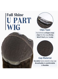 Full Shine U Shape Wig Human Hair Darkest Brown Real Human Hair U Part Wigs Natural Hair Extensions One Pieces Remy Hair Half Wig 100Grams 12Inch  - Image 3