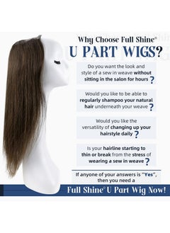 Full Shine U Shape Wig Human Hair Darkest Brown Real Human Hair U Part Wigs Natural Hair Extensions One Pieces Remy Hair Half Wig 100Grams 12Inch  - Image 2