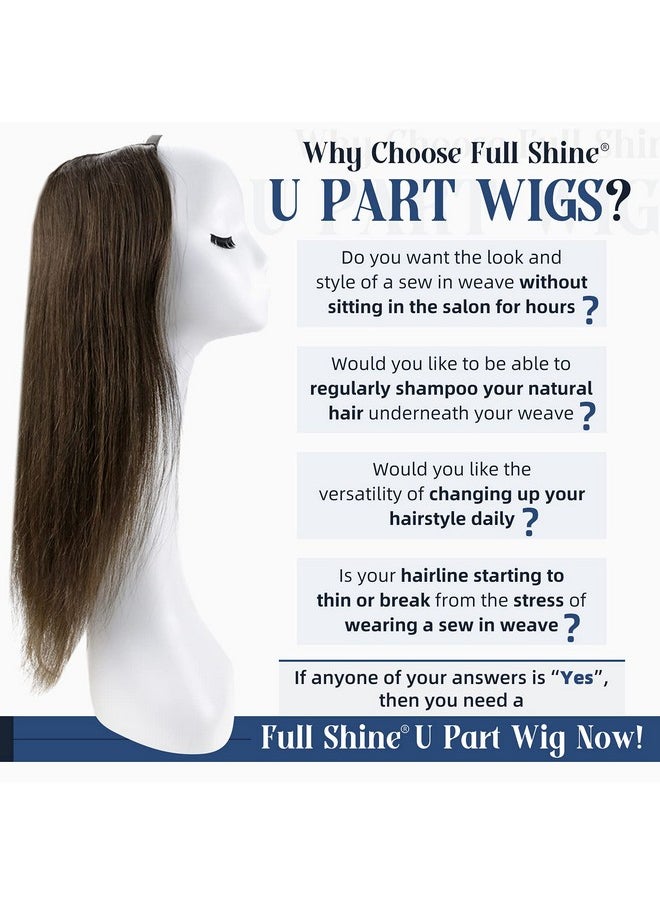 Full Shine U Shape Wig Human Hair Darkest Brown Real Human Hair U Part Wigs Natural Hair Extensions One Pieces Remy Hair Half Wig 100Grams 12Inch  - Image 2