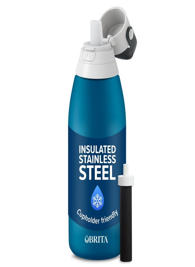 Brita Stainless Steel Premium Filtering Water Bottle, BPA-Free, Reusable, Insulated, Replaces 300 Plastic Water Bottles, Filter Lasts 2 Months or 40 Gallons, Includes 1 Filter, Marina - 32 oz - Image 1