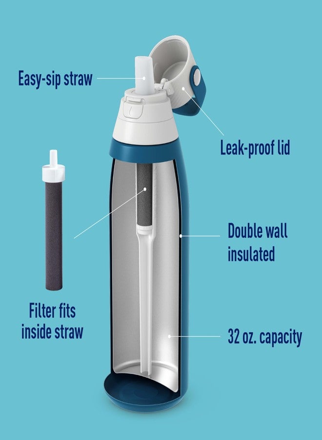 Brita Stainless Steel Premium Filtering Water Bottle, BPA-Free, Reusable, Insulated, Replaces 300 Plastic Water Bottles, Filter Lasts 2 Months or 40 Gallons, Includes 1 Filter, Marina - 32 oz - Image 3