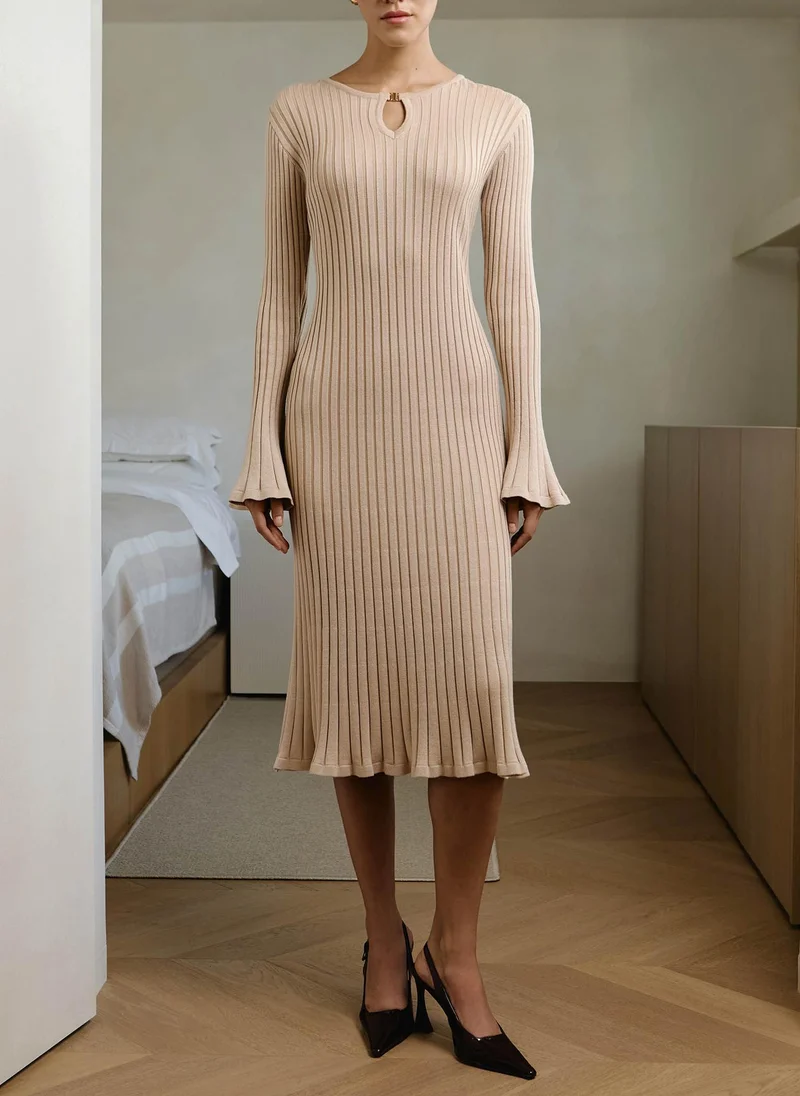 Ribbed midi dress with drop neckline