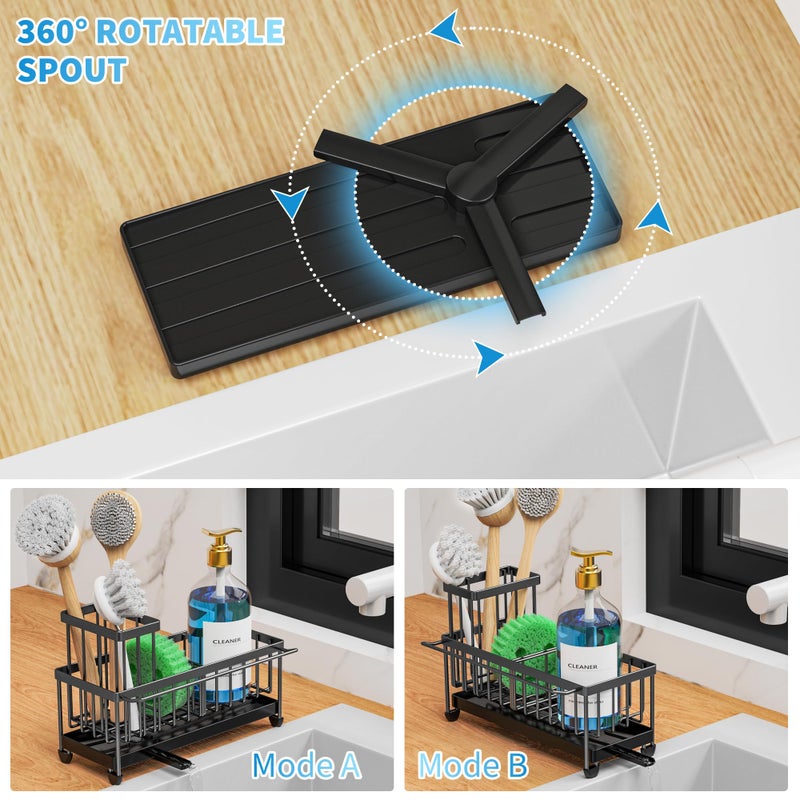 Cisily Sponge Holder for Kitchen Sink, Sink Caddy Organizer with High Brush Holder, Kitchen Countertop Organizers and Storage Essentials, Rustproof 304 Stainless Steel (Black with Towel Rack, 9.25â€³) - Image 4