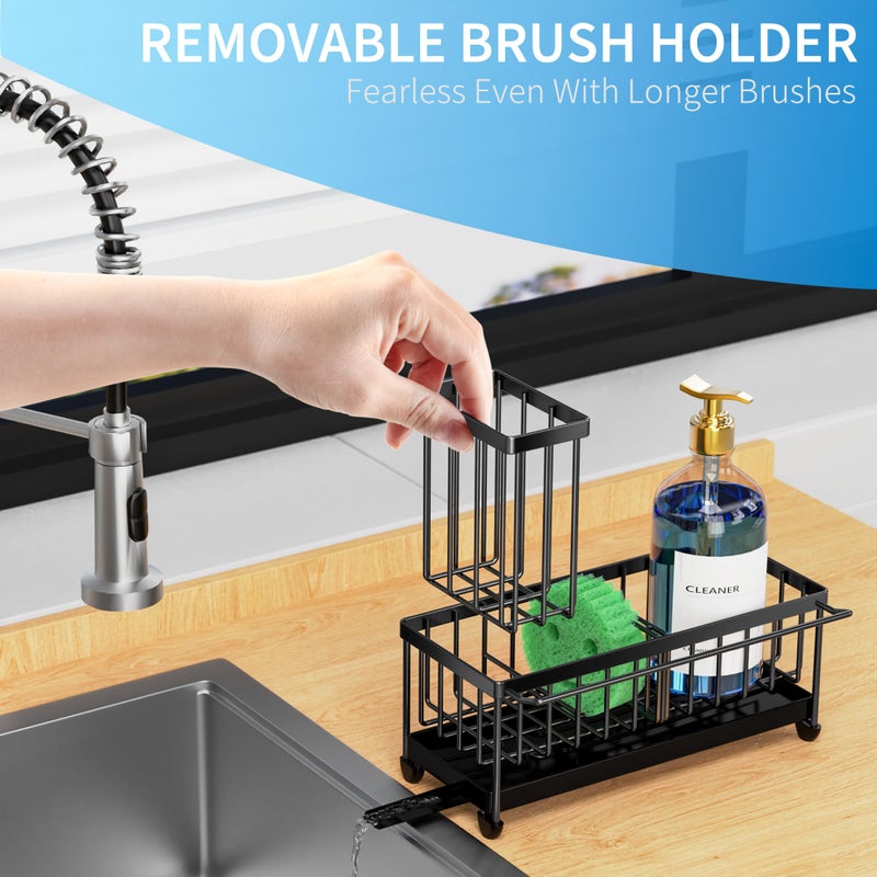 Cisily Sponge Holder for Kitchen Sink, Sink Caddy Organizer with High Brush Holder, Kitchen Countertop Organizers and Storage Essentials, Rustproof 304 Stainless Steel (Black with Towel Rack, 9.25â€³) - Image 5