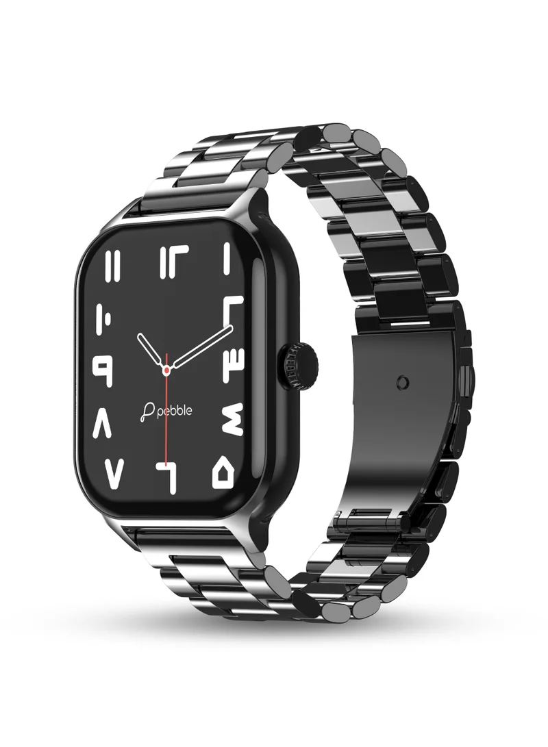 Pebble Elevate 1.99" Infinite Display Smartwatch, IP67 Water&Dust Resistance, Compatible with Android & iOS, BT Calling, Health Suite, Multi Sports Mode, Multi Watch Faces, AI Voice Assistance, Metal Black