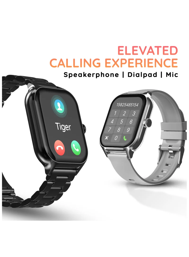 Pebble Elevate 1.99" Infinite Display Smartwatch, IP67 Water&Dust Resistance, Compatible with Android & iOS, BT Calling, Health Suite, Multi Sports Mode, Multi Watch Faces, AI Voice Assistance, Metal Black