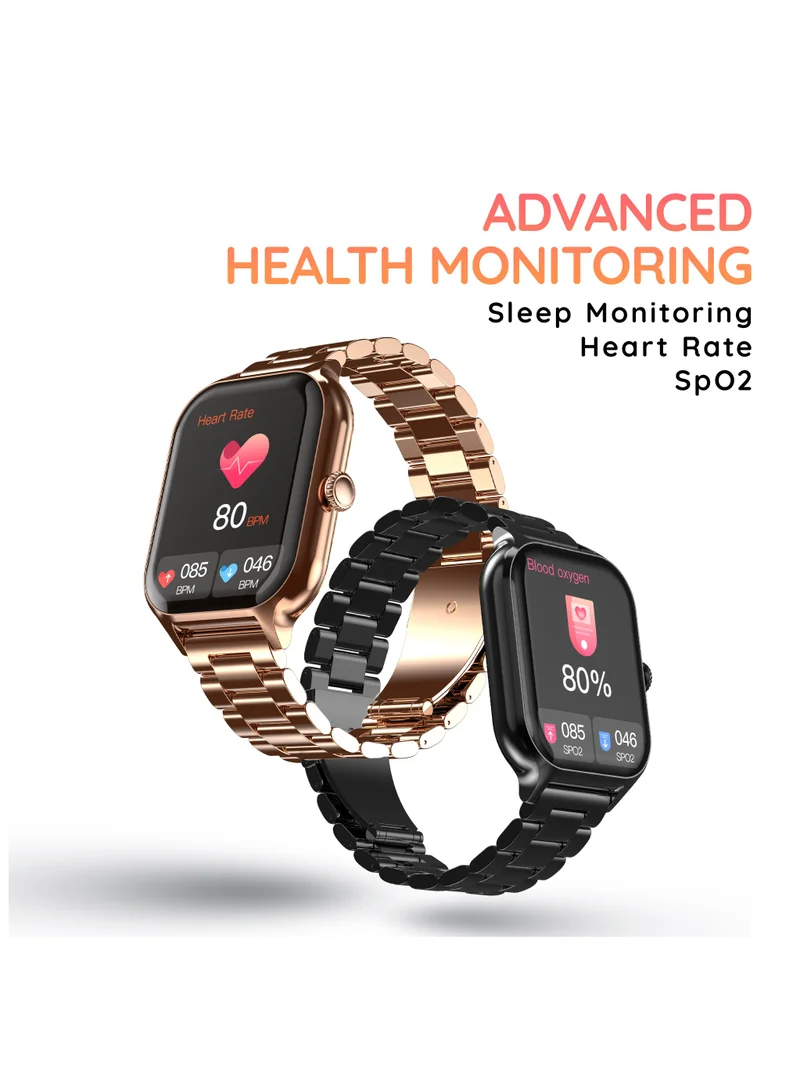 Pebble Elevate 1.99" Infinite Display Smartwatch, IP67 Water&Dust Resistance, Compatible with Android & iOS, BT Calling, Health Suite, Multi Sports Mode, Multi Watch Faces, AI Voice Assistance, Metal Black