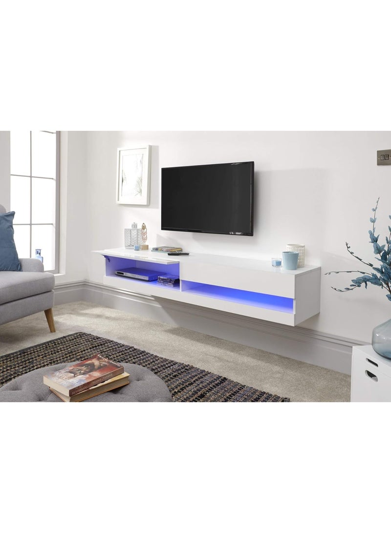 Home Source Wall Mounted TV Storage Unit with LED Lighting and High Gloss Finish, White - Image 4