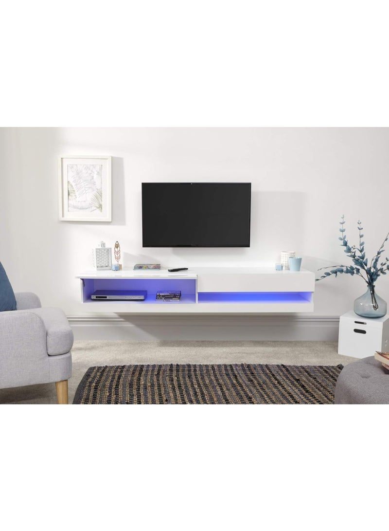 Home Source Wall Mounted TV Storage Unit with LED Lighting and High Gloss Finish, White - Image 1
