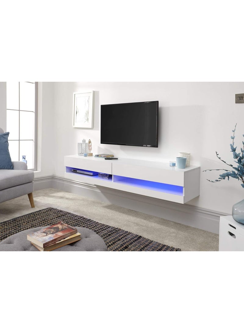 Home Source Wall Mounted TV Storage Unit with LED Lighting and High Gloss Finish, White - Image 3