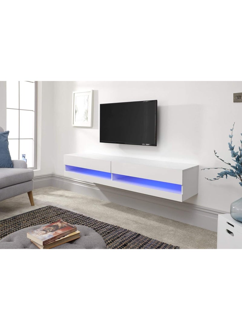 Home Source Wall Mounted TV Storage Unit with LED Lighting and High Gloss Finish, White - Image 5