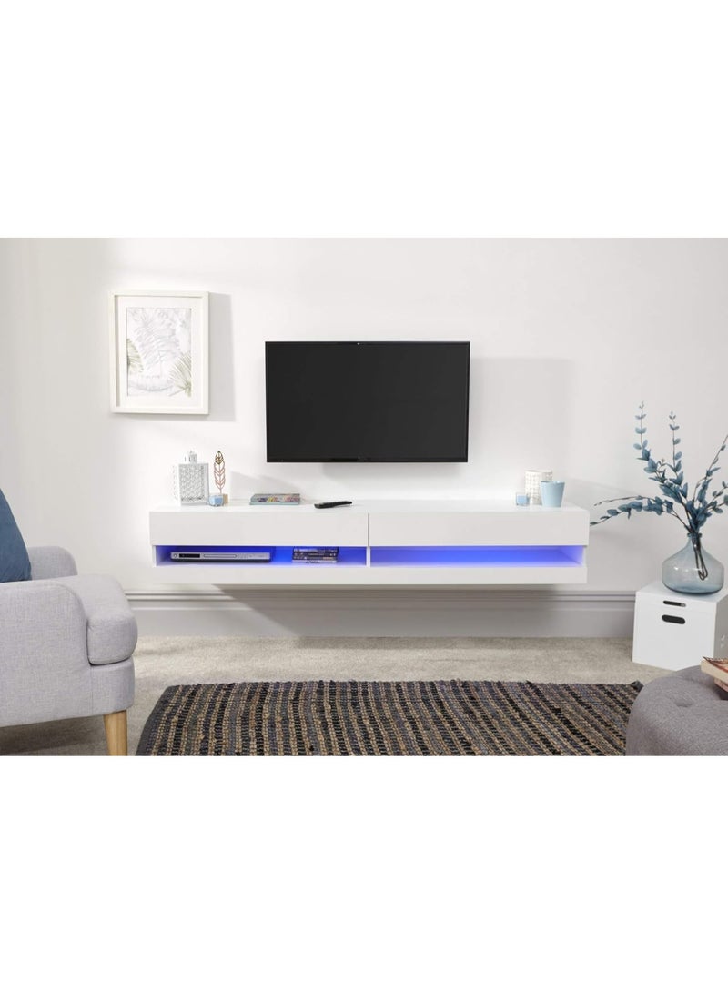 Home Source Wall Mounted TV Storage Unit with LED Lighting and High Gloss Finish, White - Image 2