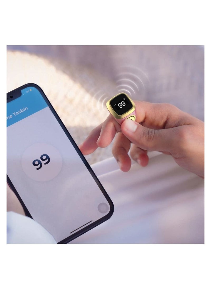 IQibla Zikr lite Smart Tasbih Tally Counter Ring Zikr Digital Tasbih 5 Prayer Time Reminder Bluetooth Pink 20mm - Image 3