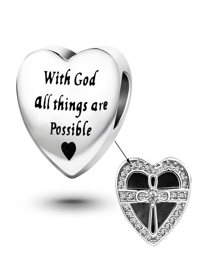 TGLS Cross Religious With God All Things are Possible Heart Bible Quotes Charms Crystal Bead Compatible with Pandora Charms Bracelets - Image 1