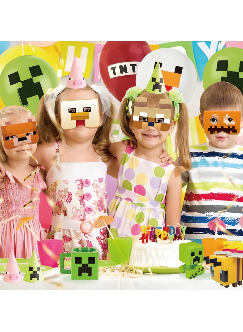 general 12PCS Minecraft Party Half-Face Masks - Pixelated Character Cosplay Props for Photo Booth Halloween & Costume Party - Image 3
