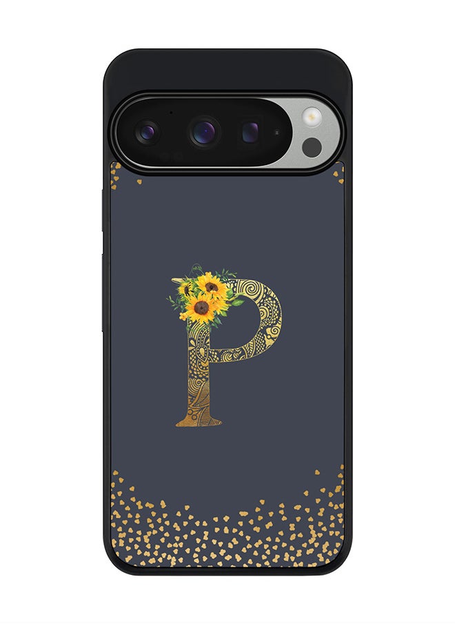 Stylizedd For Google Pixel 9 Pro Case,Slim fit Camera Protection, Shockproof Thin Phone cover - Custom Floral Monogram - P (Grey )  - Image 1