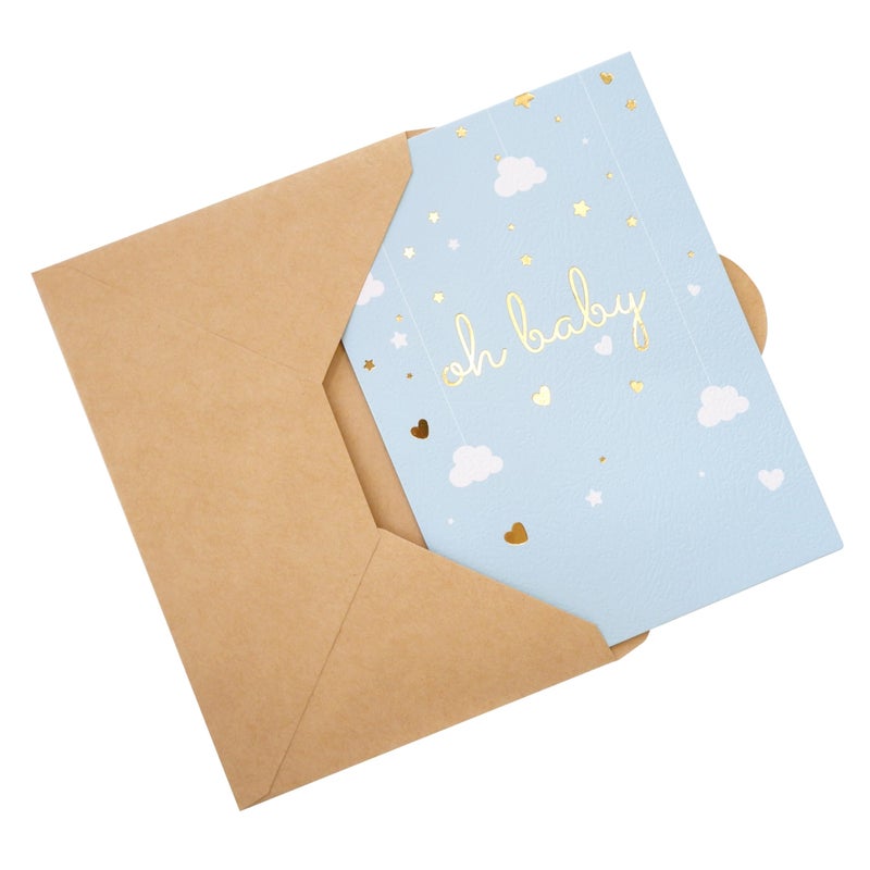 CHRIZ.Z Baby Shower Card - Single Greeting Cards 5" x 7" with Kraft Envelope - Foil Printing "Oh Baby!" Congratulations Baby Shower for Newborn Baby- Blank Inside (Blue, Gold) - Image 4