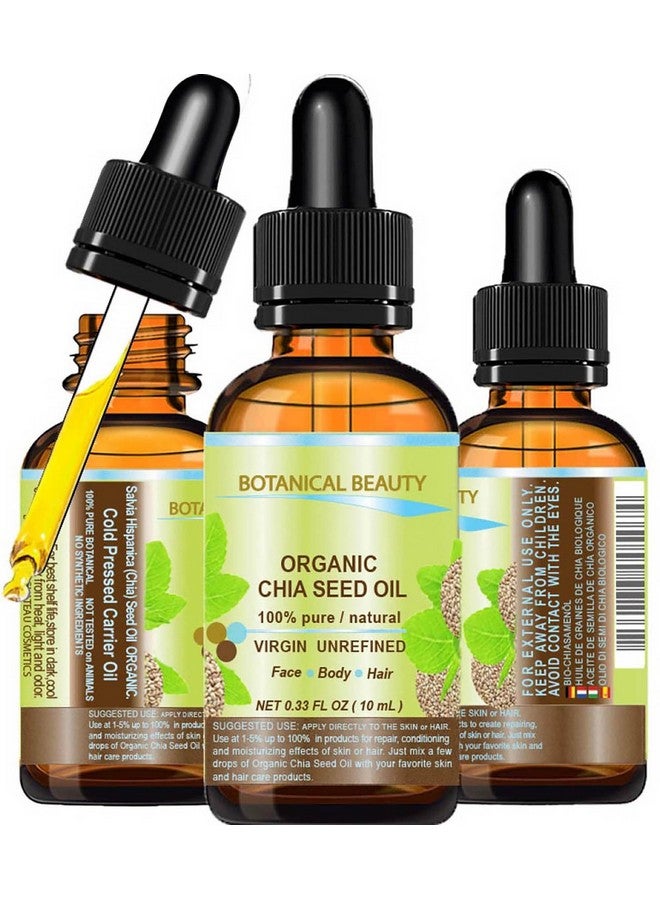 Botanical Beauty Organic Chia Seed Oil 100% Pure Natural Virgin Unrefined Coldpressed Carrier Oil 0.33 Fl Oz 10 Ml For Face Skin Body Hair Lip Nails. Rich In Vitamin E By Botanical Beauty - Image 1