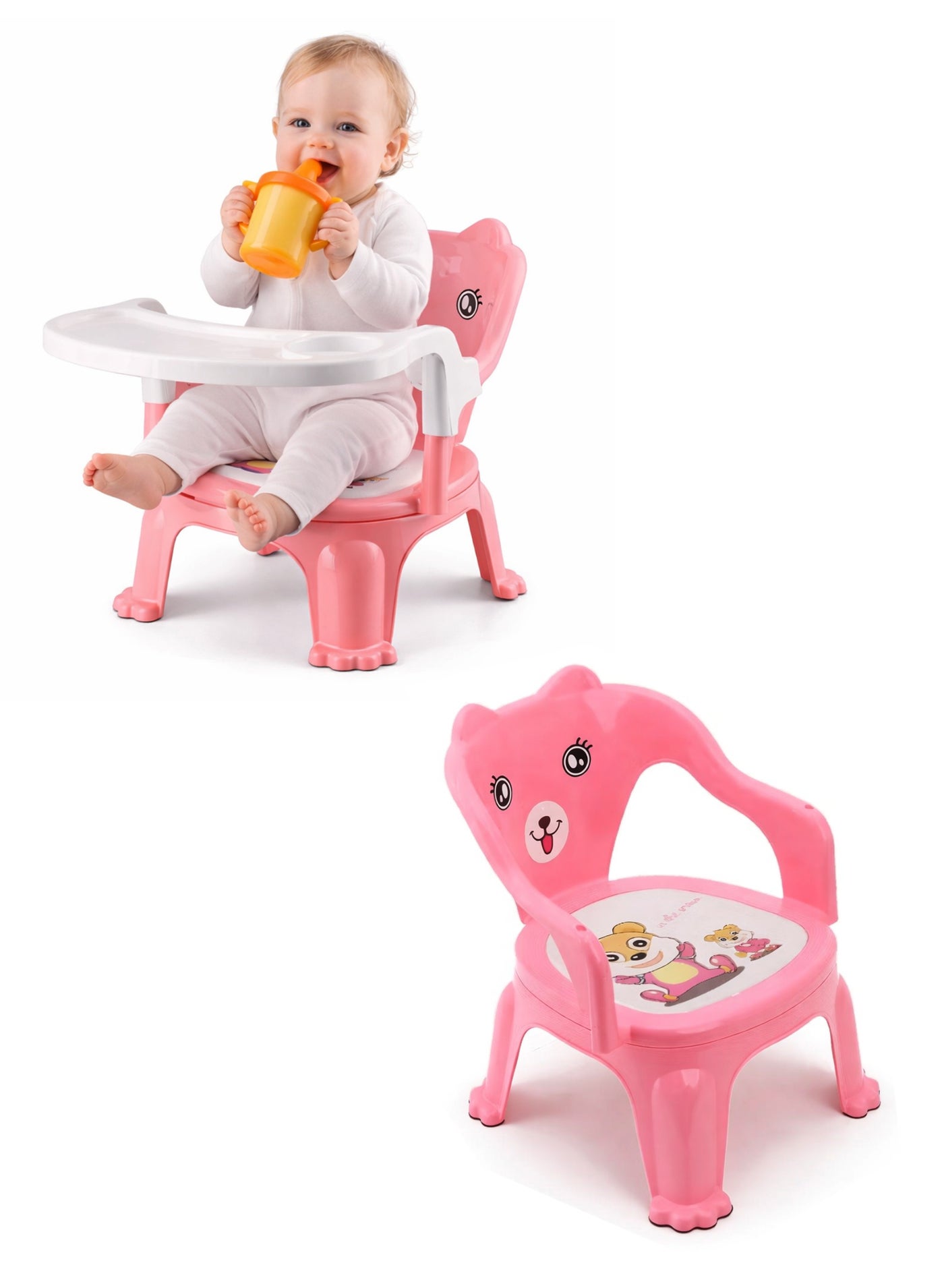 Baby Small Chair Feeding Chair with Detachable Food Tray Portable and Lightweight Booster Seat for Toddlers Easy to Carry Mini Chair with Cushioned Cartoon Seat and Back Support Comfortable Seat Feeding Chair Small Stool for Babies Toddlers 3+ Years