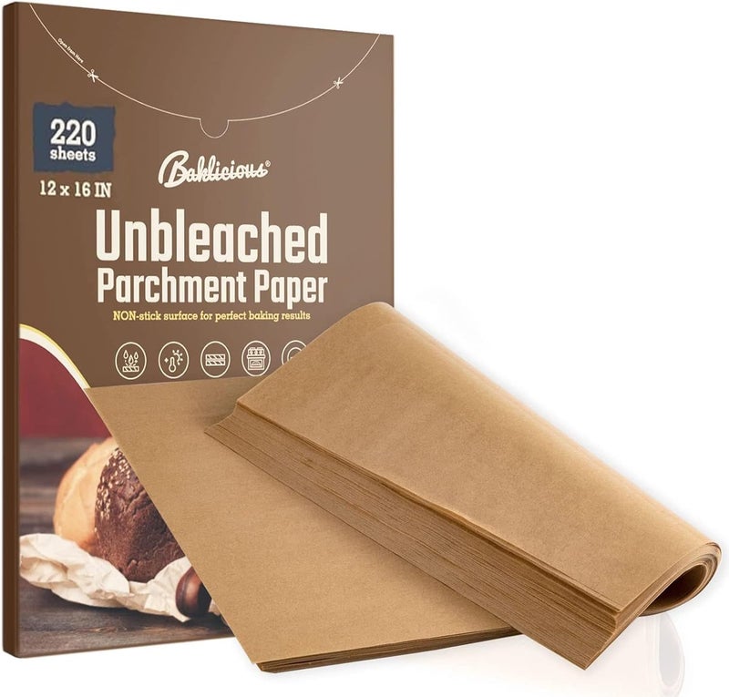 220 Pcs Unbleached Parchment Paper Baking Sheets Baklicious Precut Heavy Duty Parchment Baking Paper for Air Fryer Oven Bakeware Steaming Cooking Bread CupCake Cookies