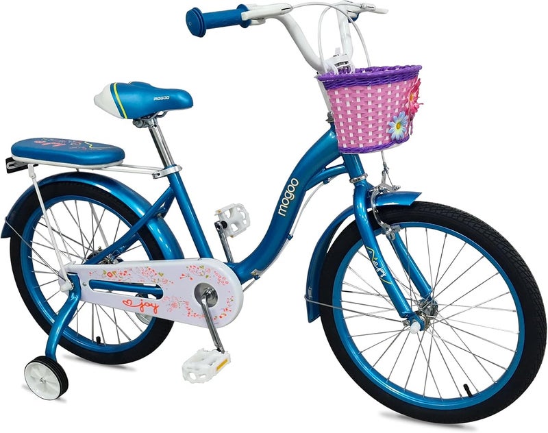 Mogoo Joy Kids Road Bike With Basket for 7-10 Years Old Girls, Adjustable Seat, Handbrake, Mudguards, Rear Seat, 16/20 Inch Bicycle w/Training Wheels - Image 2