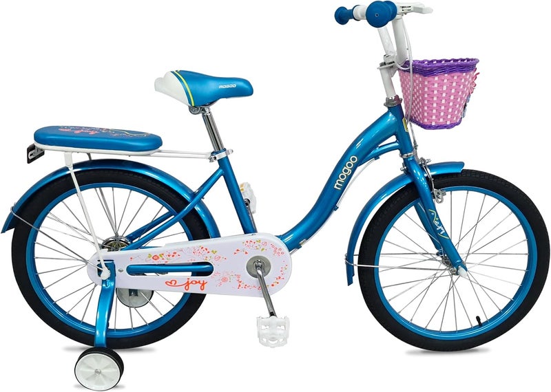 Mogoo Joy Kids Road Bike With Basket for 7-10 Years Old Girls, Adjustable Seat, Handbrake, Mudguards, Rear Seat, 16/20 Inch Bicycle w/Training Wheels - Image 1