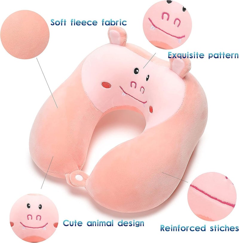 Travel Pillow, Cute Animal Memory Foam Neck Pillow with Soft Fleece Cover and Eye Mask Set, Airplane Pillow Travel Kit with Drawstring Organizer Bag, Machine Washable, Hippo - Image 2