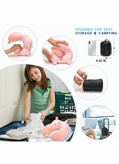 SYOSI Travel Pillow for Kids and Adults Cute Animal Memory Foam Neck Pillow with Soft Fleece Cover and Eye Mask Set Airplane Pillow Travel Kit with Drawstring Organizer Bag Machine Washable (Hippo)  - Image 5