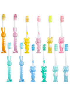 Patelai Patelai 12 Pcs Toddler Toothbrush for Age 2 and Above Kids Children Manual Toothbrush Set Soft Contoured Bristles Boys and Girls Cute Colorful Toothbrush with Suction Cup for Storage  - Image 1