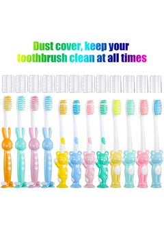 Patelai Patelai 12 Pcs Toddler Toothbrush for Age 2 and Above Kids Children Manual Toothbrush Set Soft Contoured Bristles Boys and Girls Cute Colorful Toothbrush with Suction Cup for Storage  - Image 2