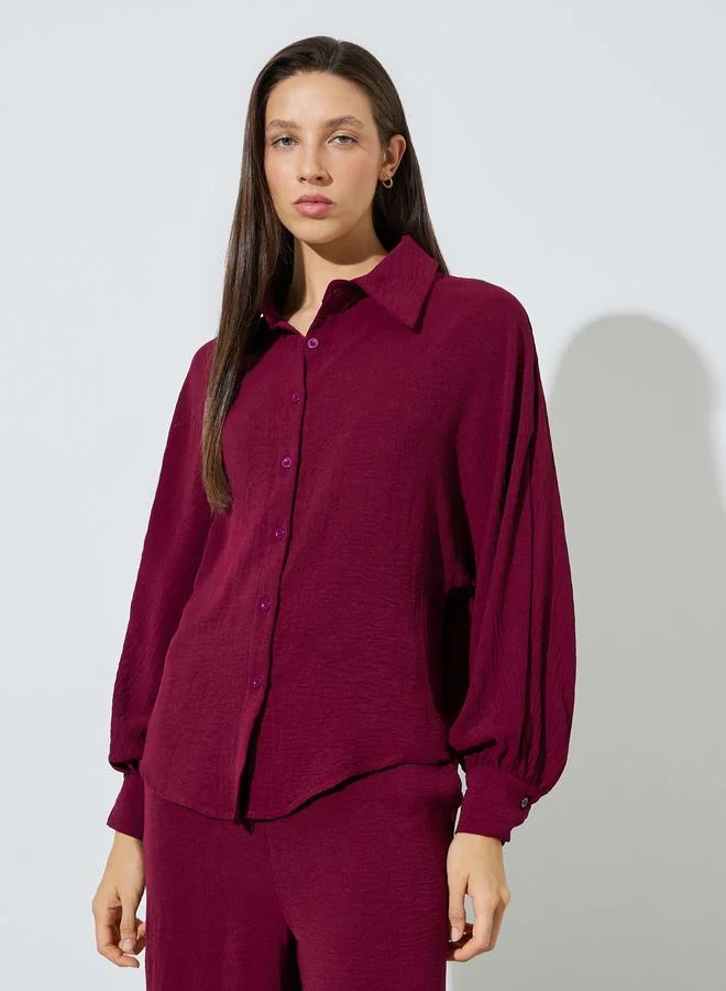 ستايلي Burgundy Longline Shirt and Wide Leg Co-Ords