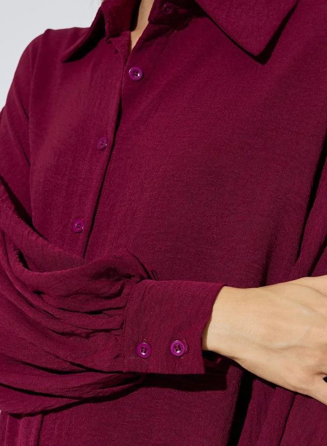 Styli  Burgundy Longline Shirt and Wide Leg Co-Ords for Women | Best Price UAE