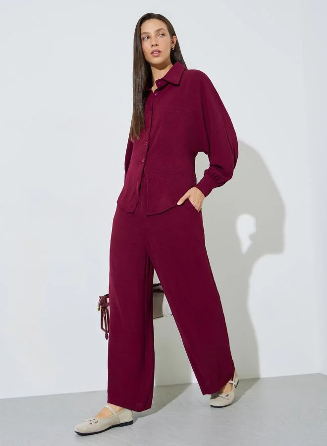ستايلي Burgundy Longline Shirt and Wide Leg Co-Ords