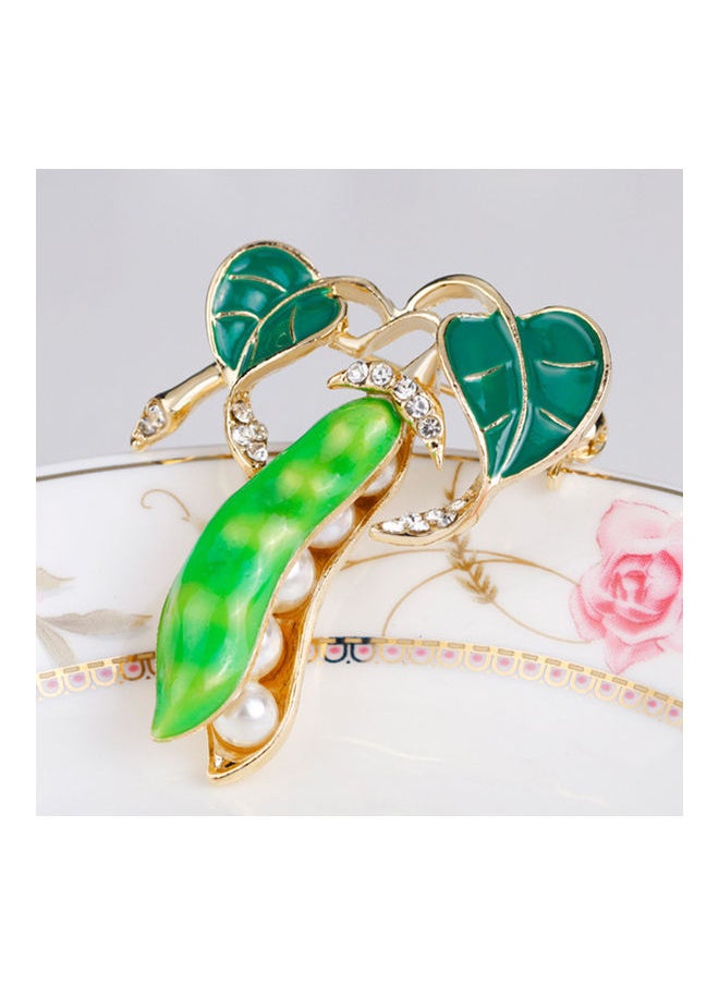 NIBEMINENT - Pea Pod Shape Faux Pearl Rhinestone Inlaid Women Shirt Collar Brooch Pin - Image 1