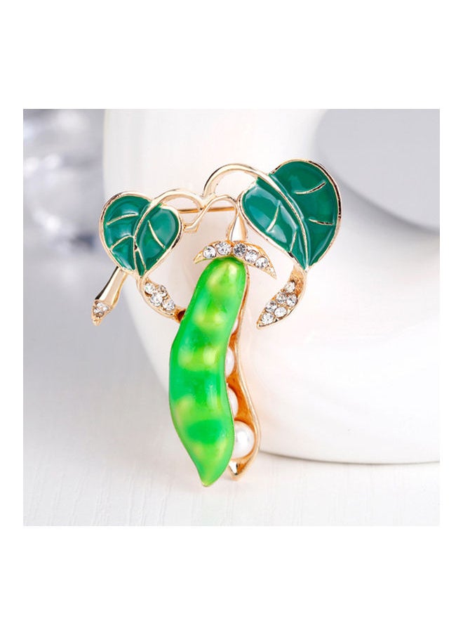 NIBEMINENT - Pea Pod Shape Faux Pearl Rhinestone Inlaid Women Shirt Collar Brooch Pin - Image 1