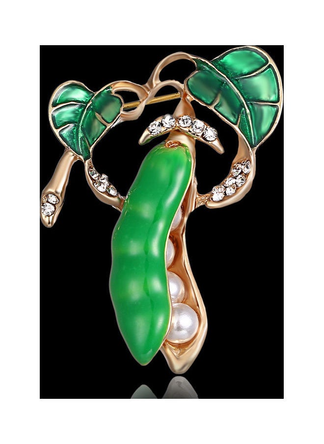NIBEMINENT - Pea Pod Shape Faux Pearl Rhinestone Inlaid Women Shirt Collar Brooch Pin - Image 1