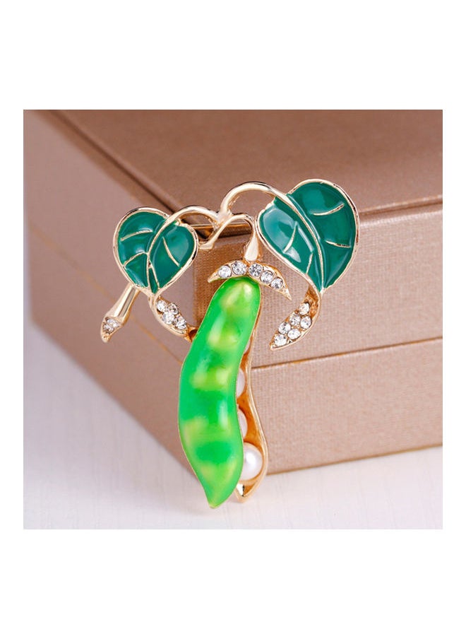 NIBEMINENT - Pea Pod Shape Faux Pearl Rhinestone Inlaid Women Shirt Collar Brooch Pin - Image 1