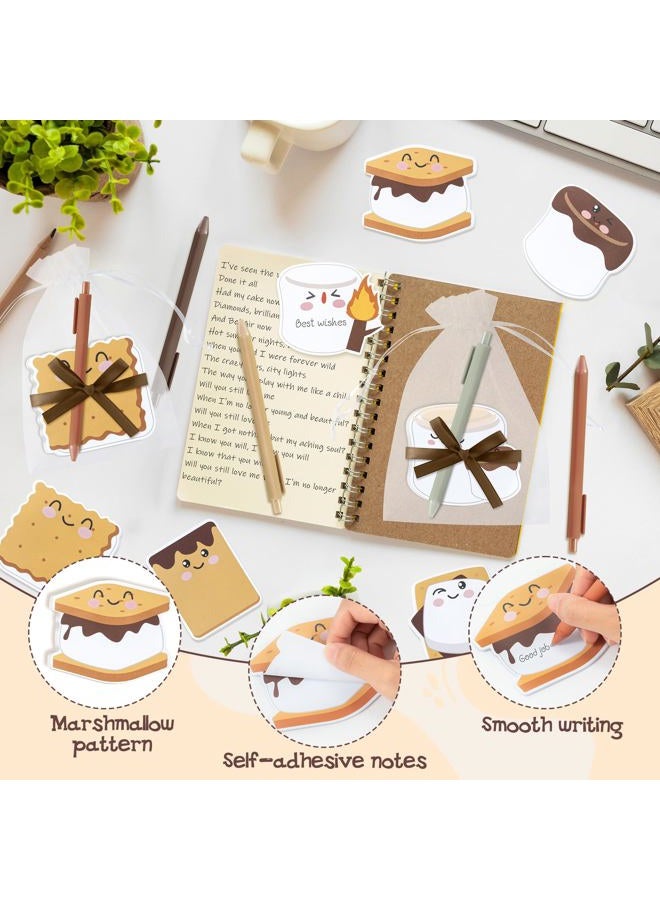 CJiangpo Marshmallow Sticky Note Set - 24 Pack Marshmallow Sticky Note Pads with Ballpoint Pens Ribbons, Funny Memo Pad Stationery Set Classroom Rewards Bonfire Party Gift for Kids Appreciation Gifts - Image 3