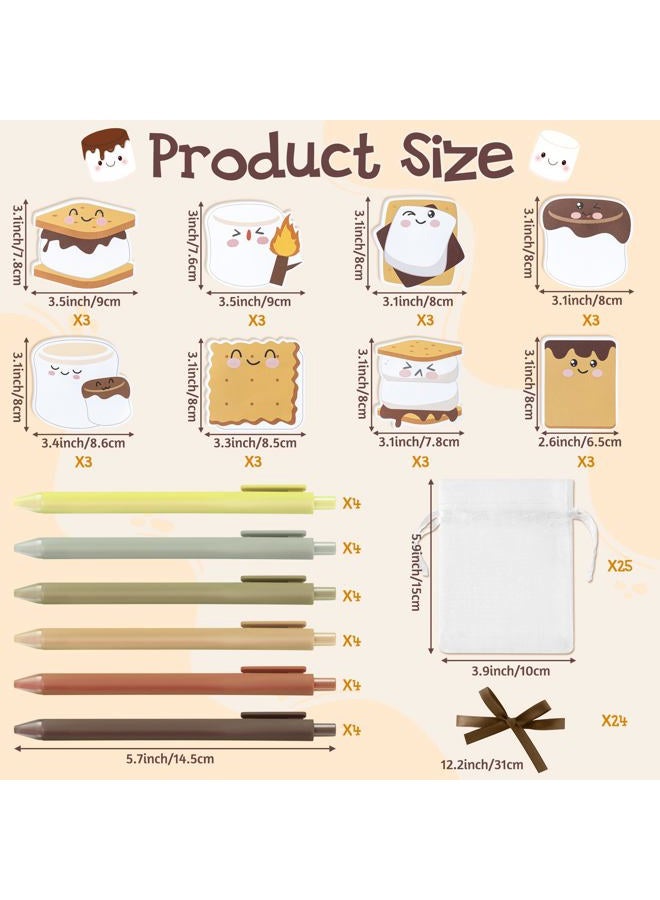 CJiangpo Marshmallow Sticky Note Set - 24 Pack Marshmallow Sticky Note Pads with Ballpoint Pens Ribbons, Funny Memo Pad Stationery Set Classroom Rewards Bonfire Party Gift for Kids Appreciation Gifts - Image 2