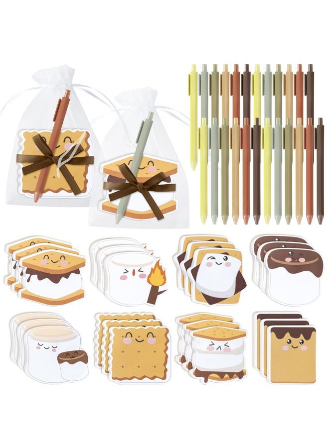 CJiangpo Marshmallow Sticky Note Set - 24 Pack Marshmallow Sticky Note Pads with Ballpoint Pens Ribbons, Funny Memo Pad Stationery Set Classroom Rewards Bonfire Party Gift for Kids Appreciation Gifts - Image 1