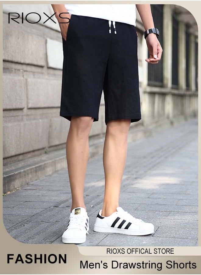 RIOXS Mens Athletic Casual Shorts, Comfortable Drawstring Shorts With Pockets, Summer Breathable Shorts, Fashion Beach Short Pants, Elastic Waist Shorts For Stretching, Running, Gym, Ball Sports, Family  - Image 3