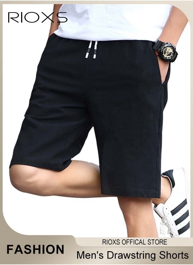 RIOXS Mens Athletic Casual Shorts, Comfortable Drawstring Shorts With Pockets, Summer Breathable Shorts, Fashion Beach Short Pants, Elastic Waist Shorts For Stretching, Running, Gym, Ball Sports, Family  - Image 1