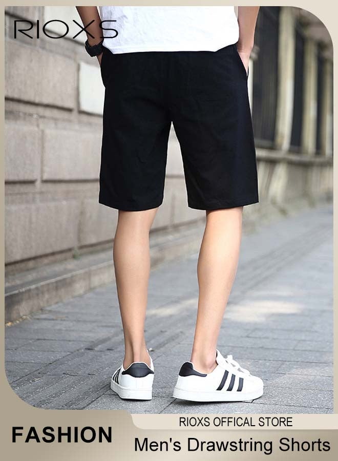RIOXS Men's Athletic Casual Shorts, Summer Loose Fit Drawstring Sports Shorts with Pockets, Quick Dry Elastic Waist Beach Shorts for Men, Lightweight Breathable Baggy Solid Jogging Shorts for Workouts, Basketball, Training, Daily Casual Wearing, Black - Image 3