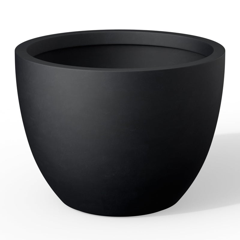 Kante 14.2 Inch Round Concrete Planter - Classic Large Indoor/Outdoor Plant Pot with Drainage Hole and Rubber Plug, Suitable for Gardens and Patios, Black - Image 1