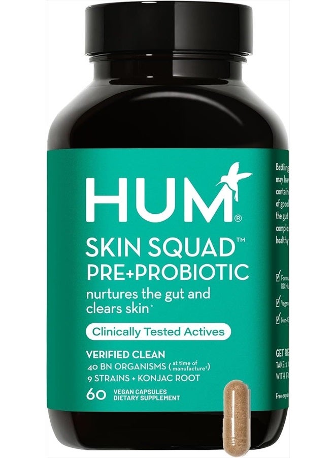 HUM Skin Squad - Probiotic Supplement for Clear Skin & Gut Health - Microbiome Probiotics for Problem Skin & Breakouts (60-Count) - Image 1