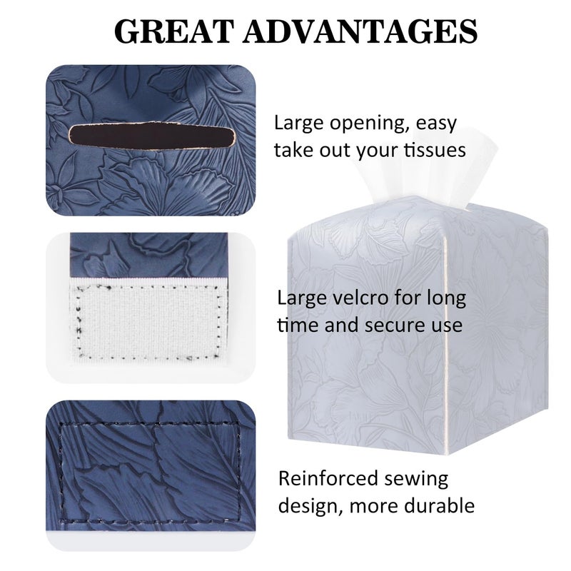 PARIERIS Square Tissue Cube Cover PU Leather Tissue Organizer with Bottom Belt for Bathroom, Tabletop, Kitchen, Night Stands, Office, Home, Car (Oceanblue) - Image 4